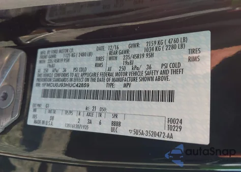 2017 Ford Escape Titanium из США, поврежденный, VIN 1FMCU0J93HUC42859